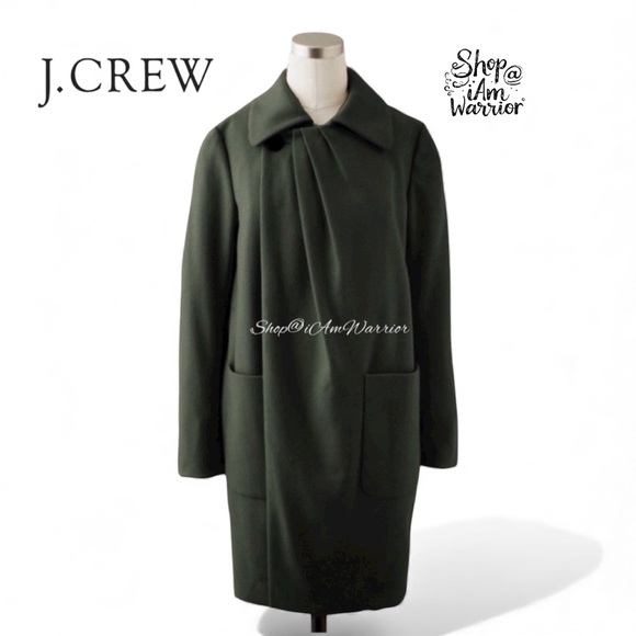 J.Crew dark avocado green wool/cashmere pleated cocoon coat shop@iamwarrior - Picture 2 of 10